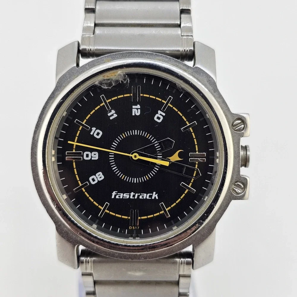 Fastrack Men's Watch 42MM Black Dial‎ Gray Bracelet Band 7.5